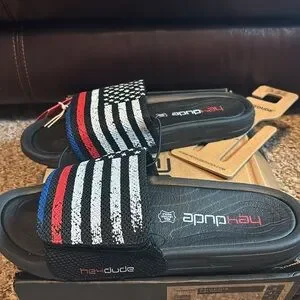 Hey Dude Shoes Phoenix Sox Unite Flag Adjustable Sandals Size 8 Black/Red/Blue Hey Dude | Shoes | New Hey Dude Flag Patriotic Slide Sandals  main image 3